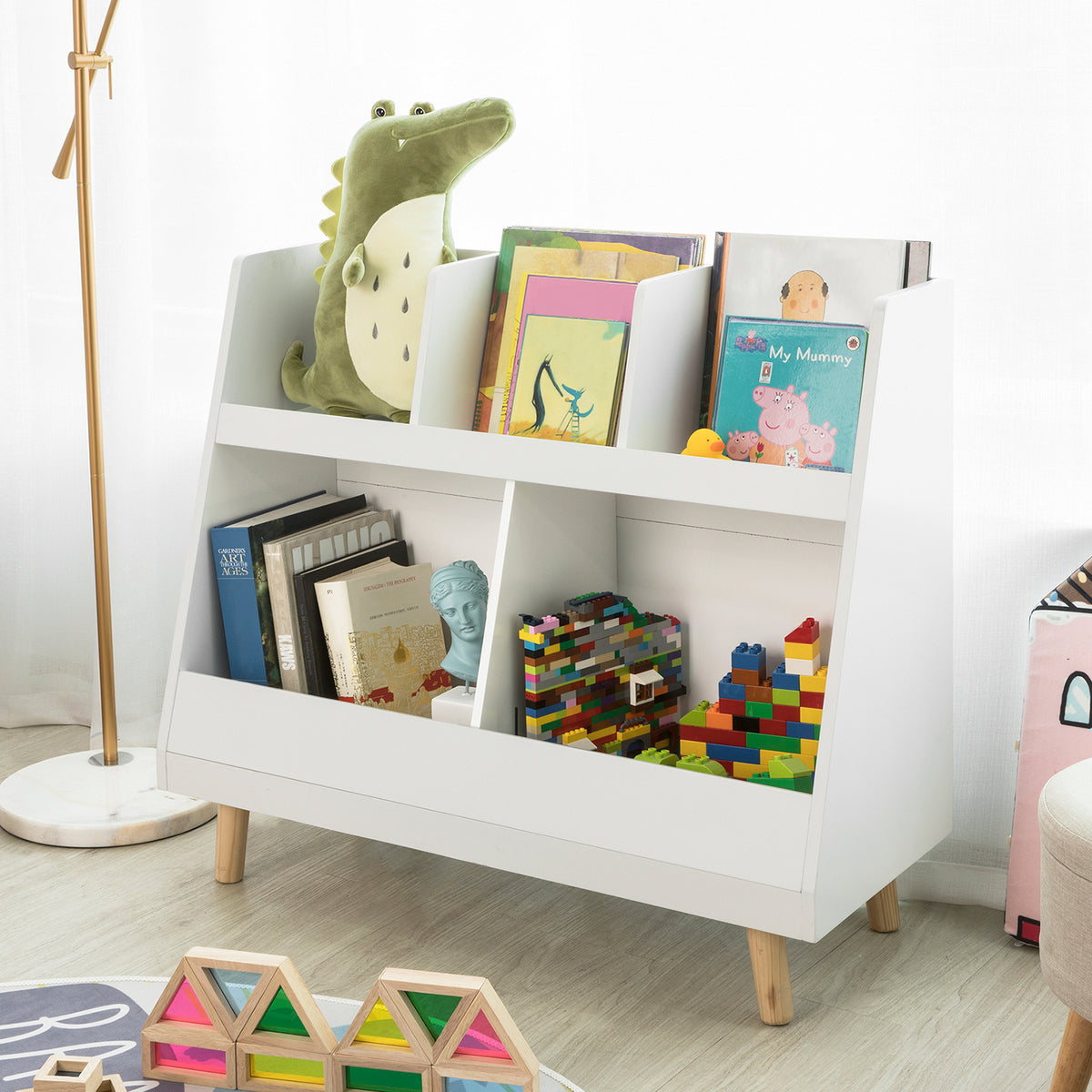 SoBuy Bambini Bambini Libreria Libro Scaffale Giocattolo Scaffale  Stoccaggio Display Rack Organizer, KMB45-W