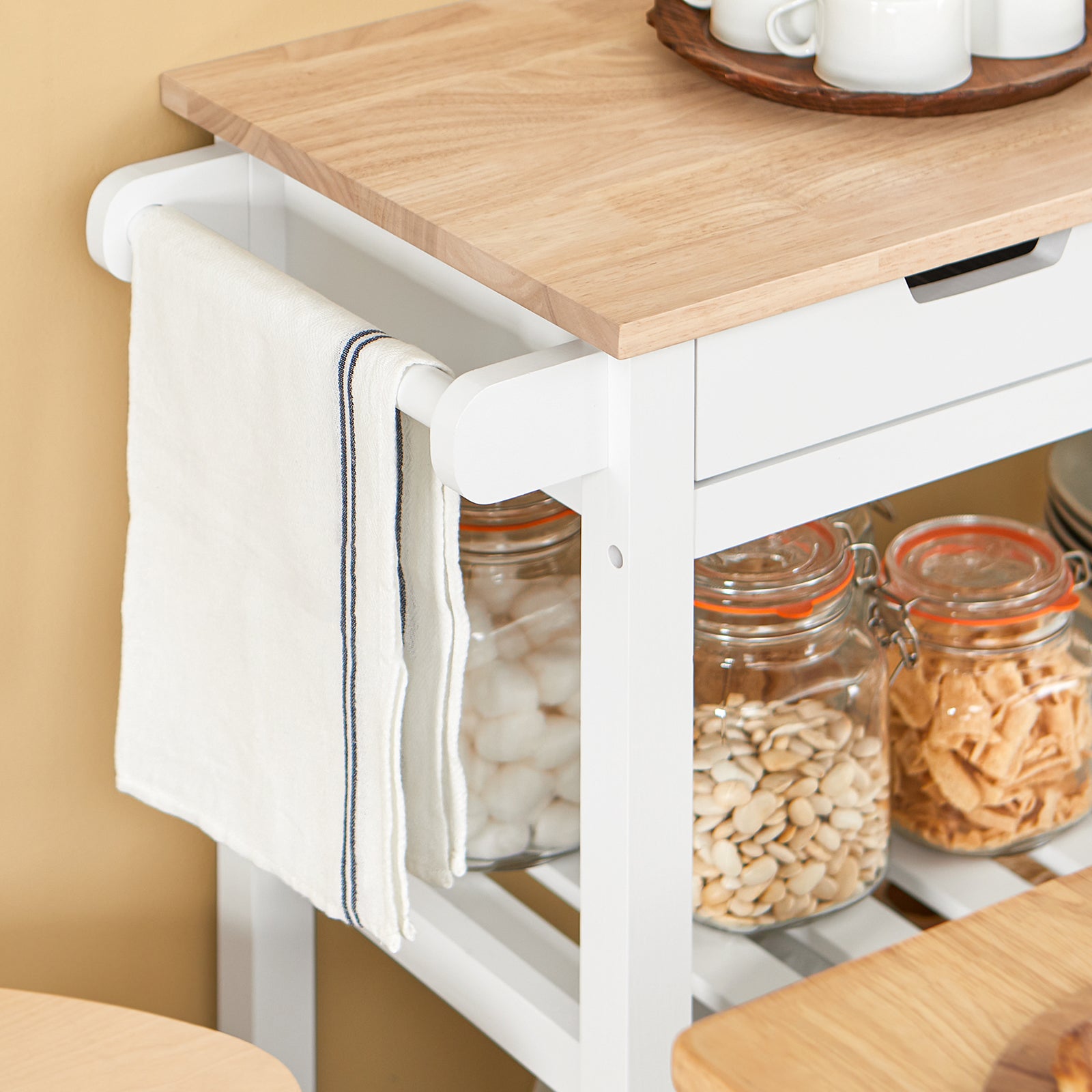 SoBuy FKW68-WN, Kitchen Storage Serving Trolley With Rubber Wood Top 2 ...