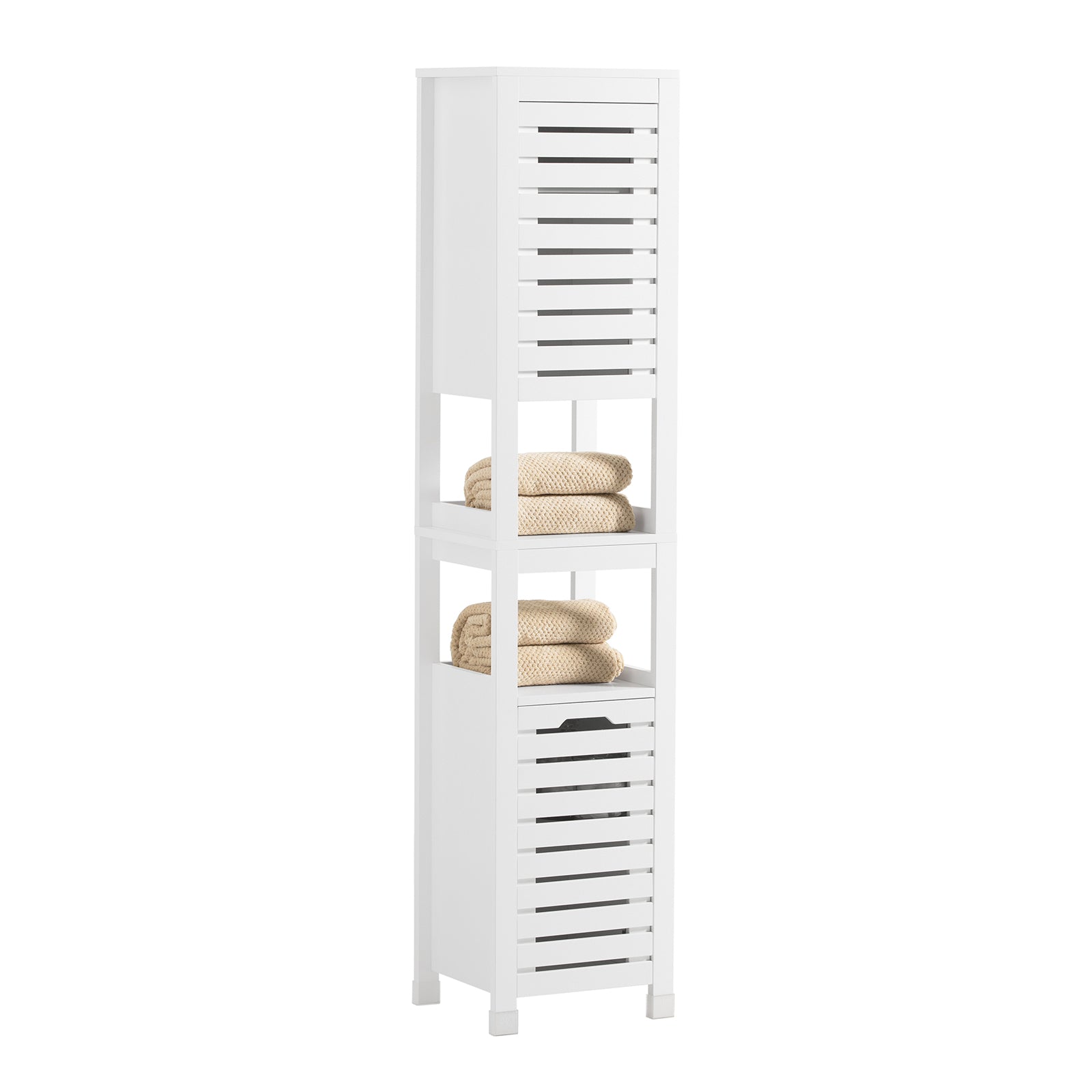 SoBuy Bathroom Storage Cabinet Cupboardwith Double Slatted Doors and  Shelf,BZR50-W