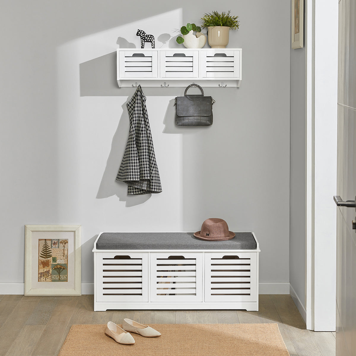 SoBuy FHK19-W, Wall Coat Rack Wall Storage Cabinet Unit with 3 Drawers ...