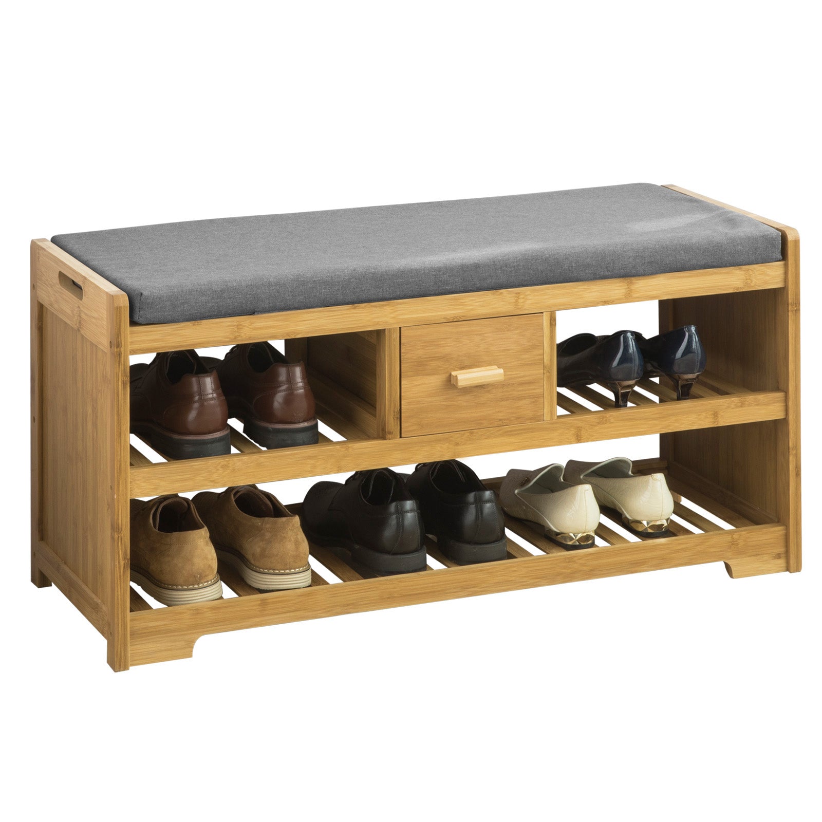 Ollieroo 2 tier natural bamboo shoe rack organizer online and foot stool with storage drawer on top